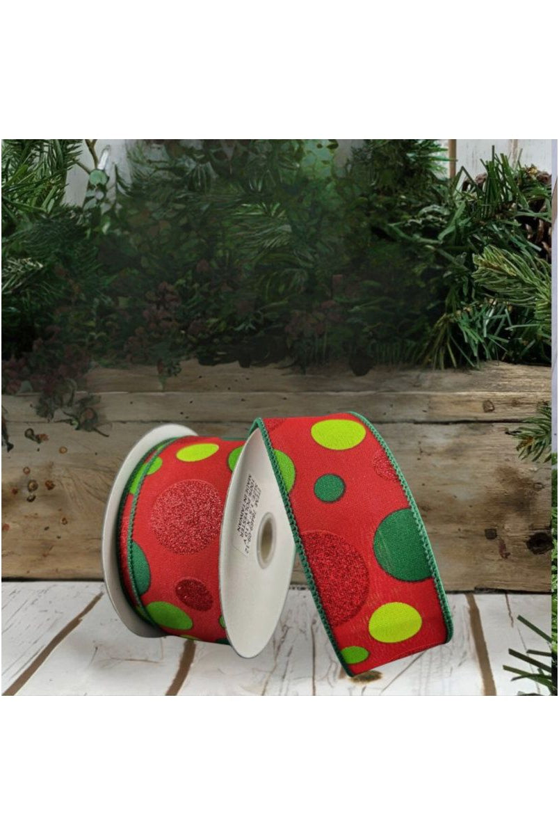 Shop For 1.5" Glitter Dots Red Ribbon: Green and Lime (10 Yards)