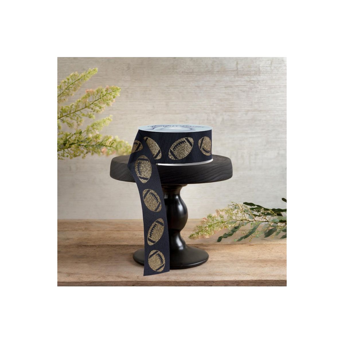 Shop For 1.5" Glitter Football Ribbon: Black/Gold (100 Feet)