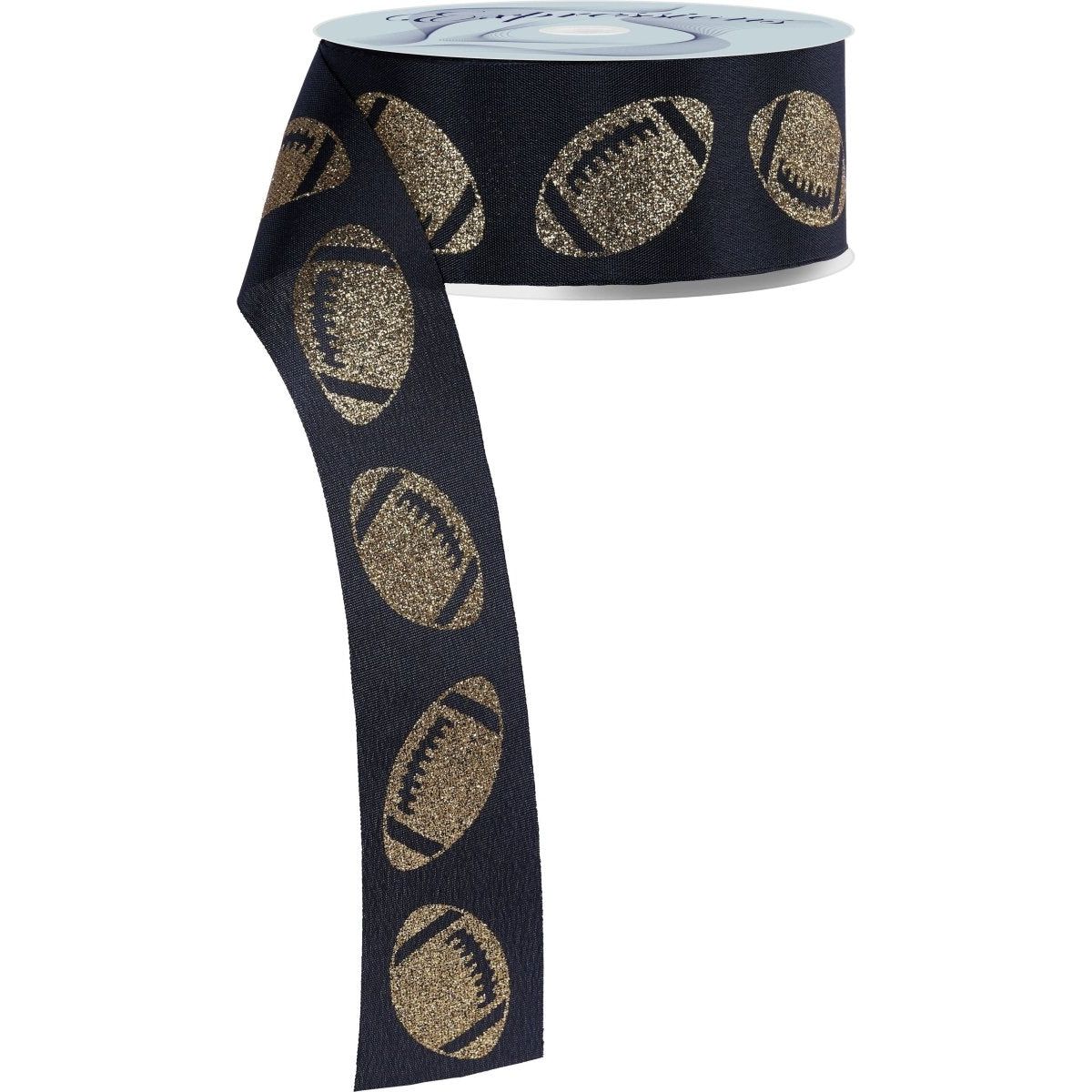 Shop For 1.5" Glitter Football Ribbon: Black/Gold (100 Feet)
