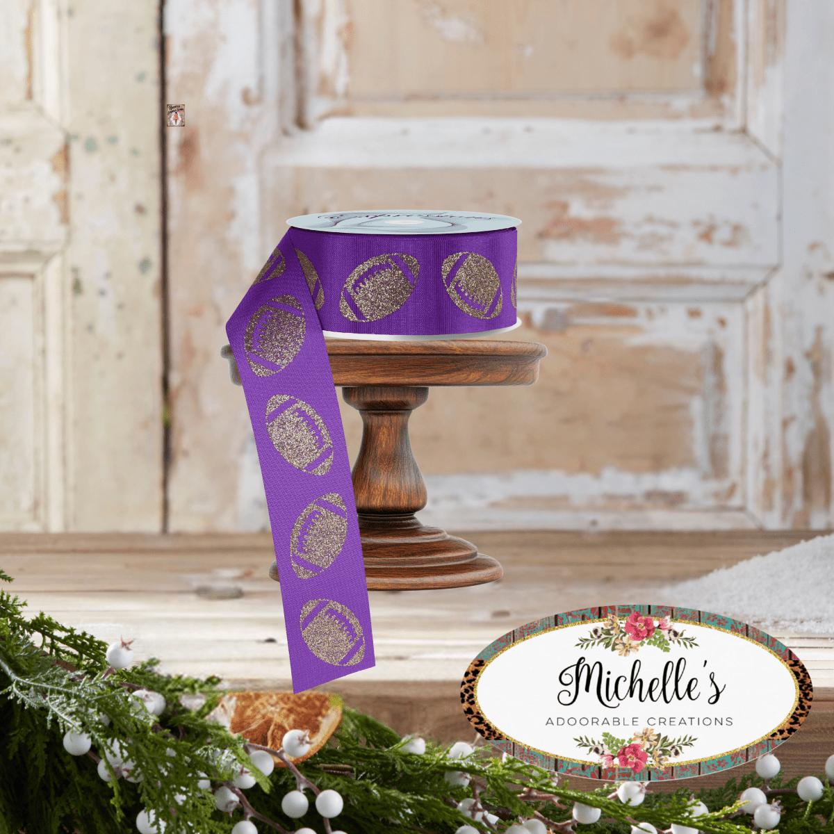Shop For 1.5" Glitter Football Ribbon: Purple/Gold (100 Feet)