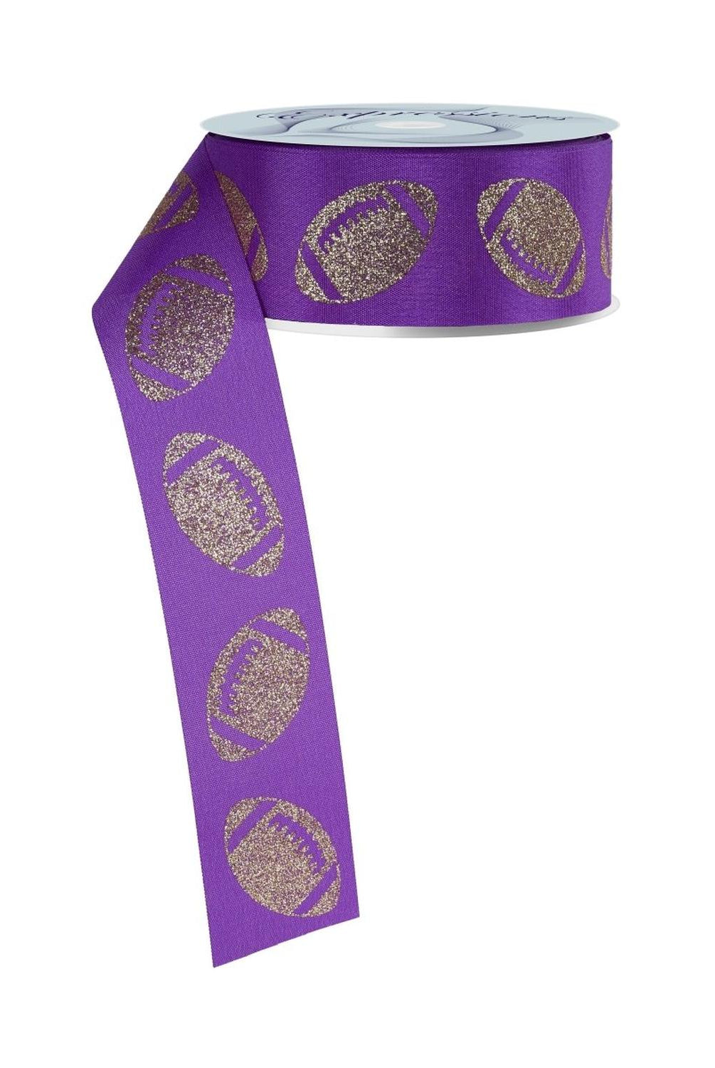 1.5" Glitter Football Ribbon: Purple/Gold (100 Feet)