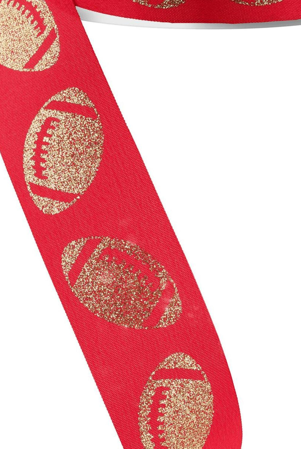 1.5" Glitter Football Ribbon: Red/Gold (100 Feet)
