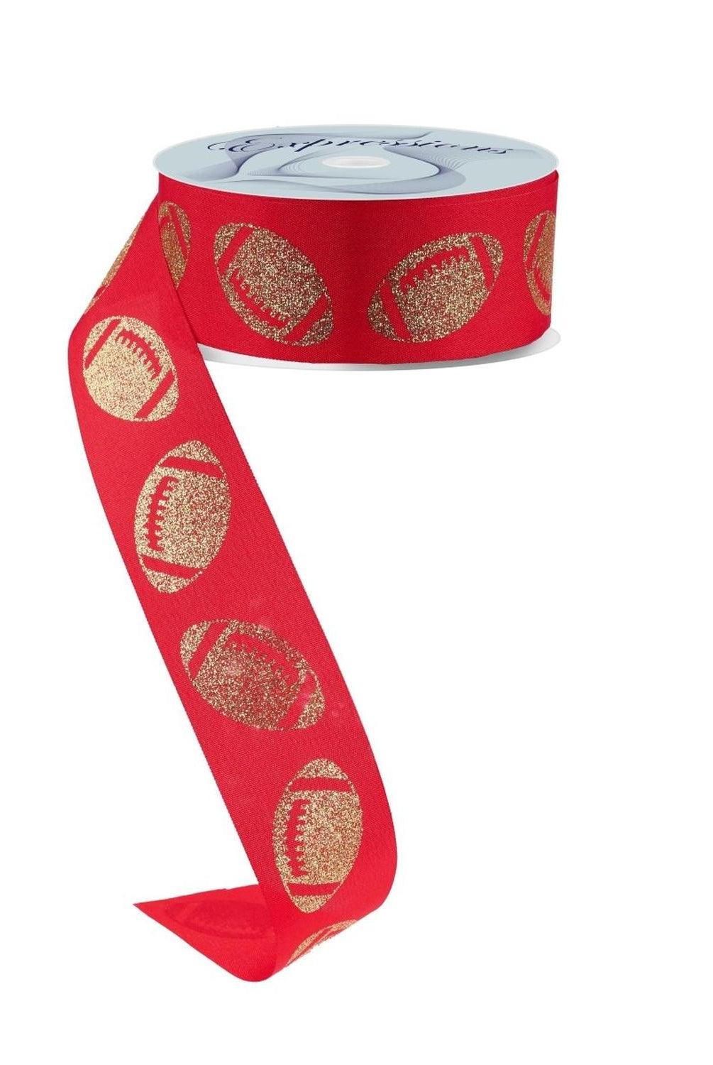 1.5" Glitter Football Ribbon: Red/Gold (100 Feet)