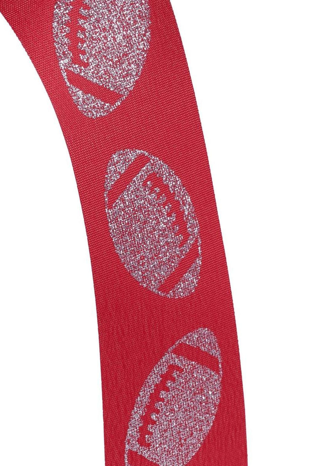 1.5" Glitter Football Ribbon: Red/Silver (100 Feet)