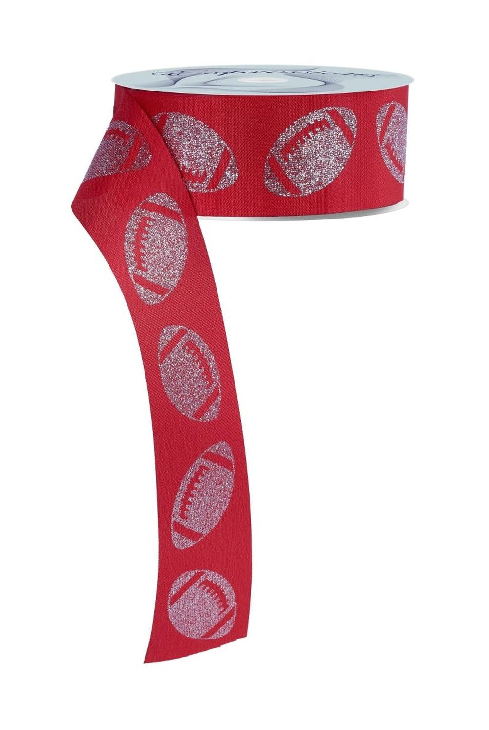 1.5" Glitter Football Ribbon: Red/Silver (100 Feet)