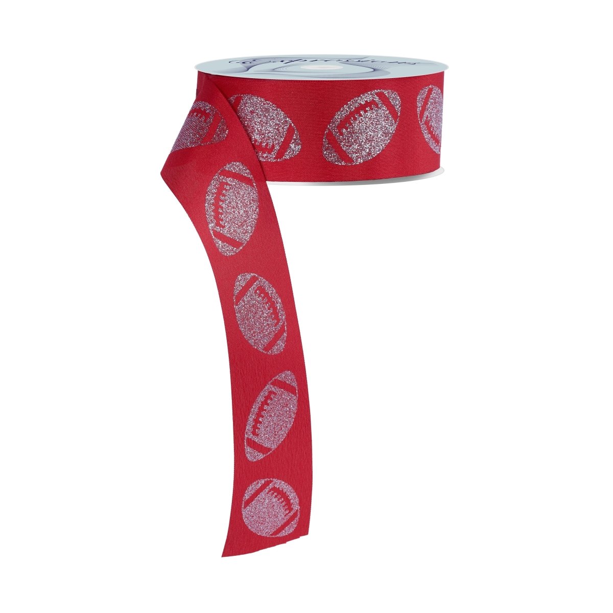 Shop For 1.5" Glitter Football Ribbon: Red/Silver (100 Feet)
