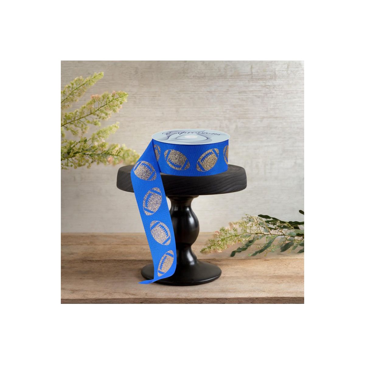 Shop For 1.5" Glitter Football Ribbon: Royal Blue/Gold (100 Feet)