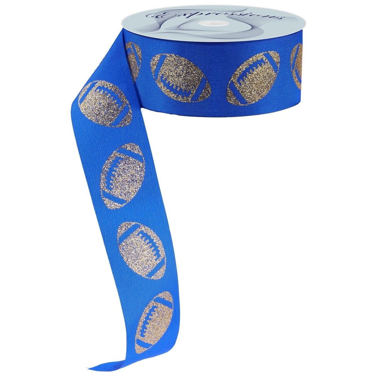 Shop For 1.5" Glitter Football Ribbon: Royal Blue/Gold (100 Feet)