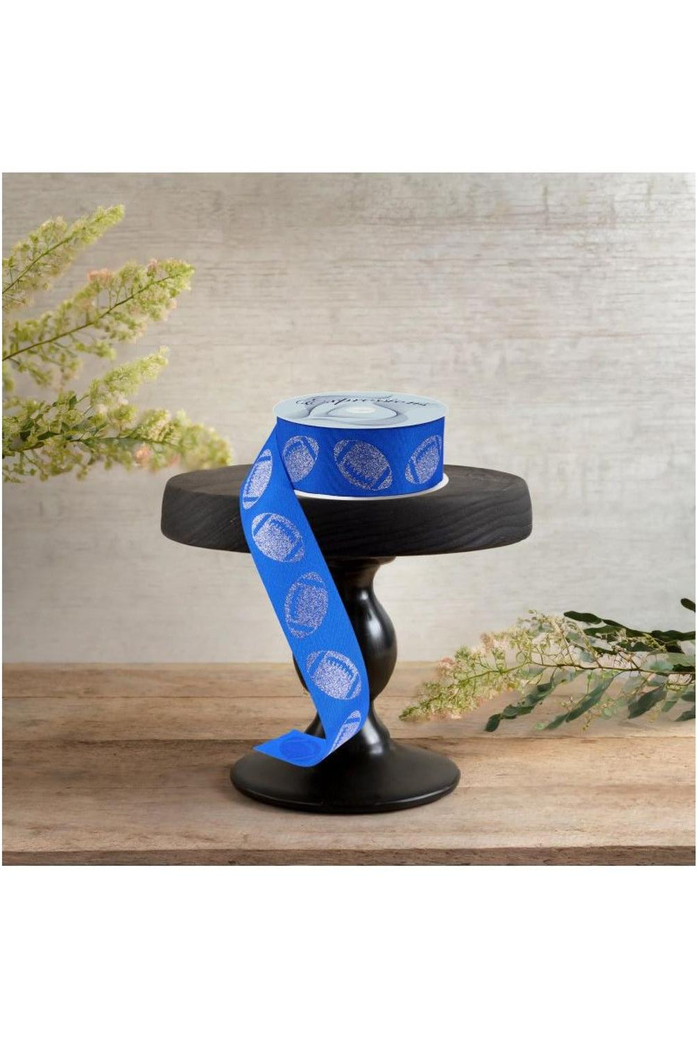 1.5" Glitter Football Ribbon: Royal Blue/Silver (100 Feet)