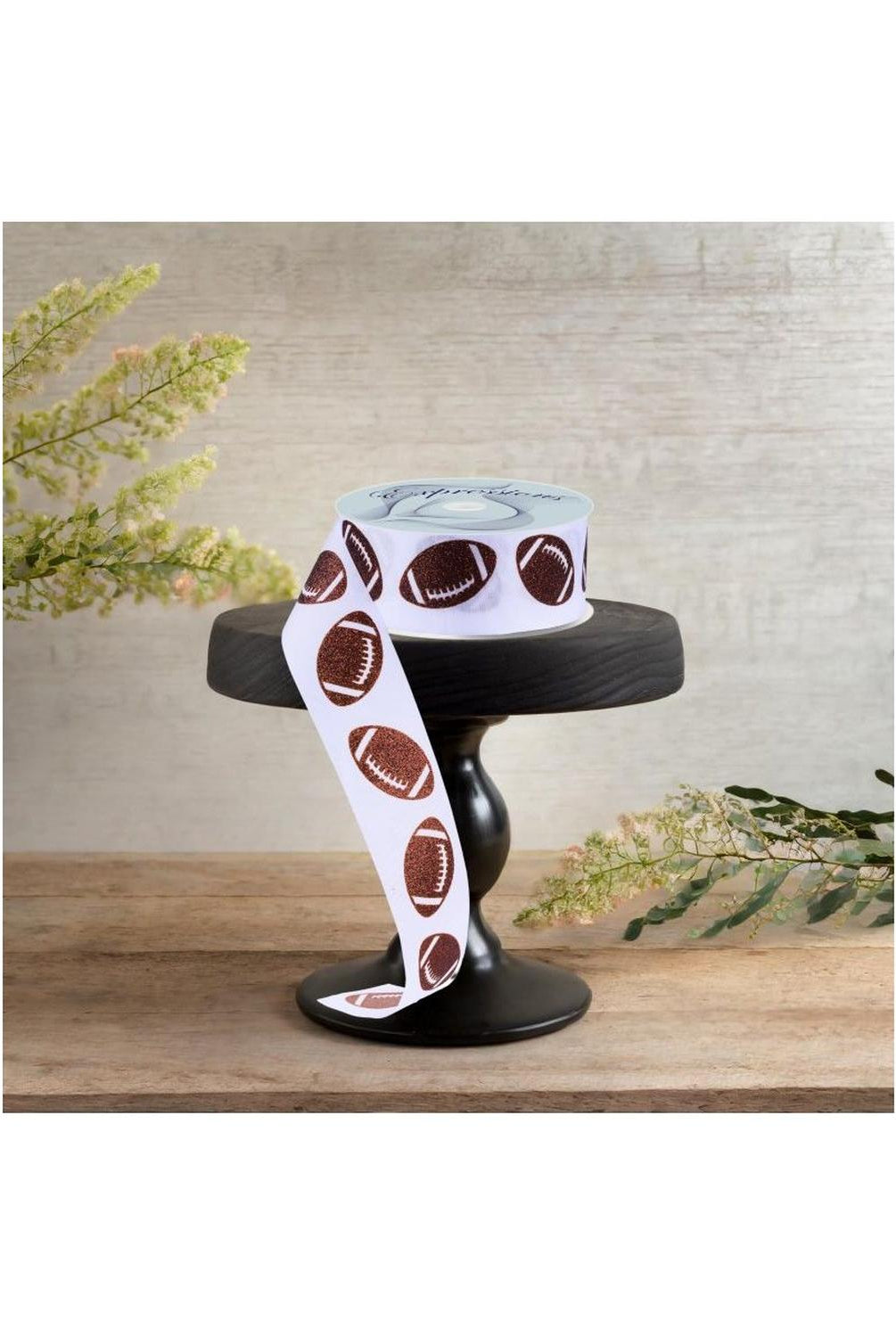 1.5" Glitter Football Ribbon: White (100 Feet)