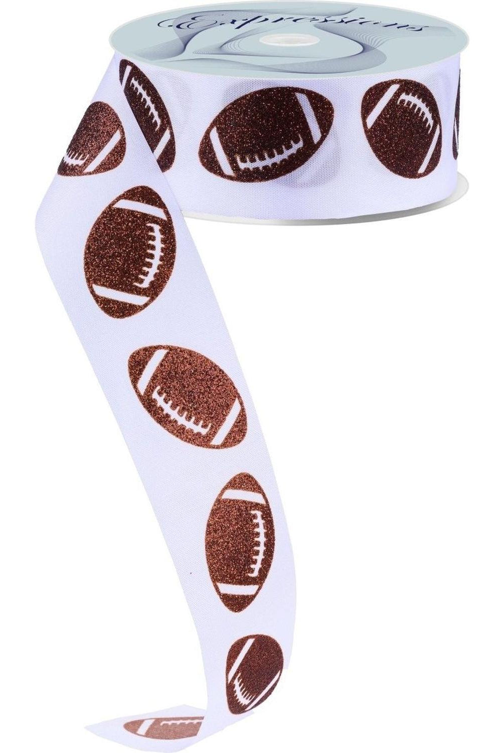 1.5" Glitter Football Ribbon: White (100 Feet)