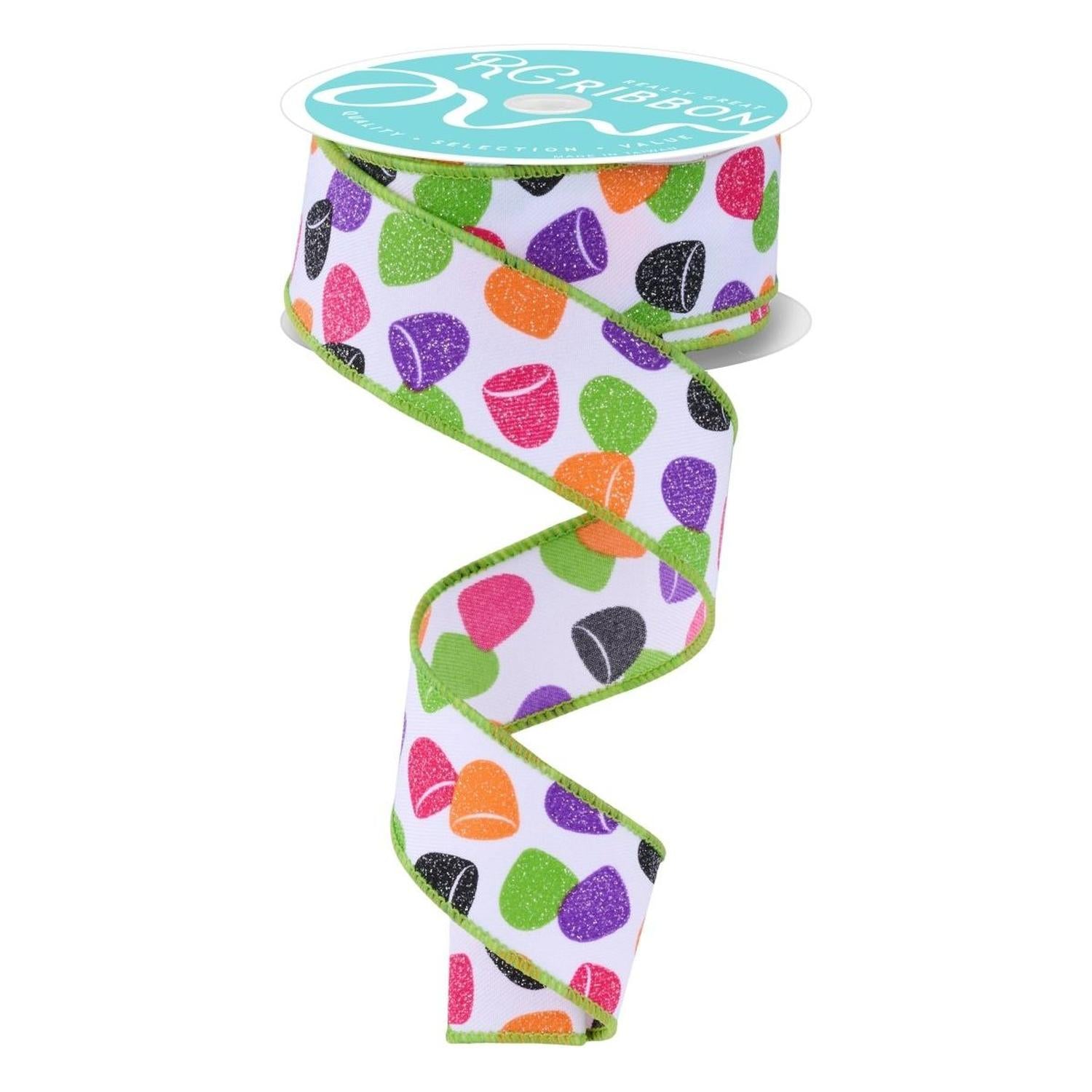 Shop For 1.5" Glitter Gumdrop Ribbon: Pink/Lime (10 Yards)
