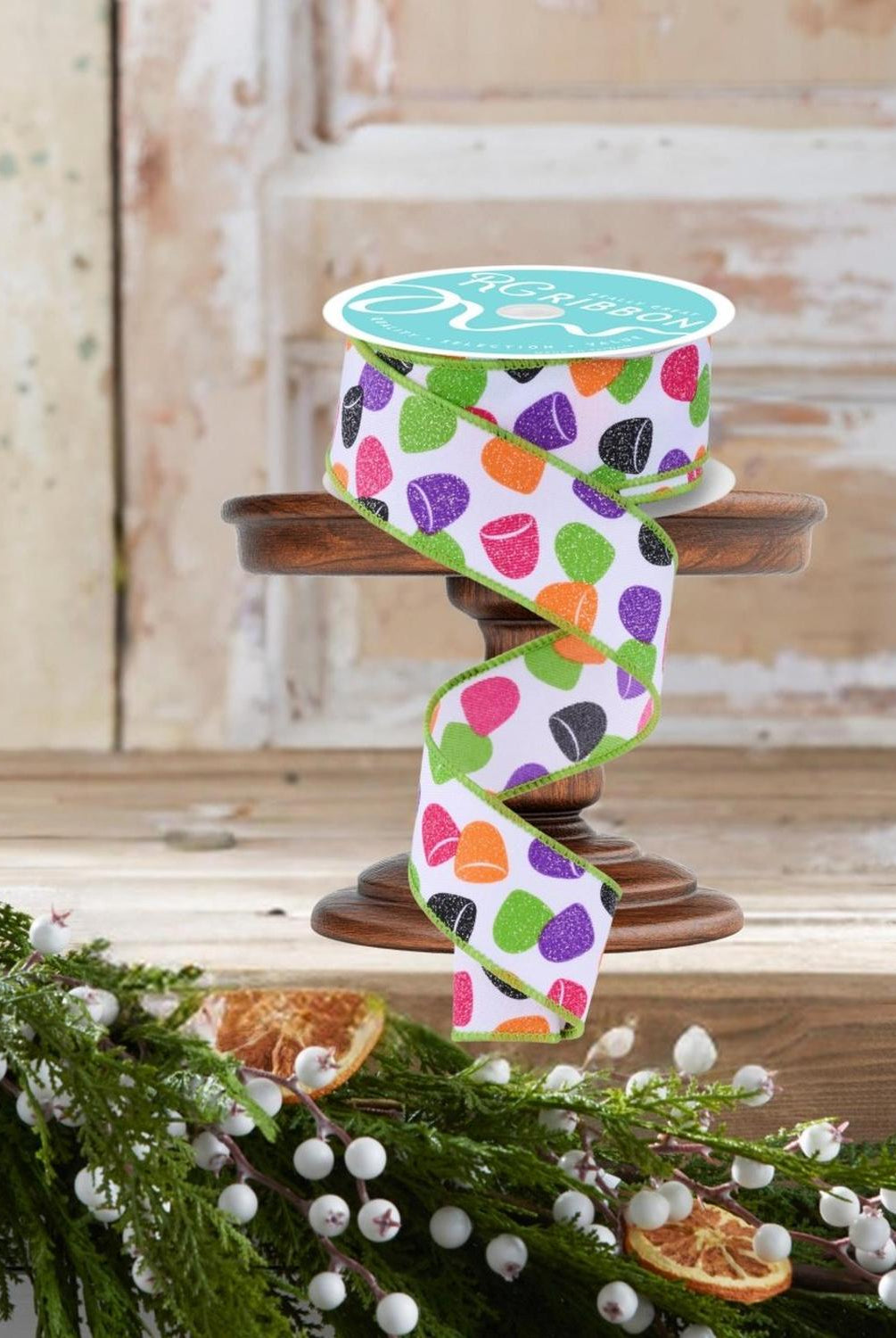 1.5" Glitter Gumdrop Ribbon: Pink/Lime (10 Yards)