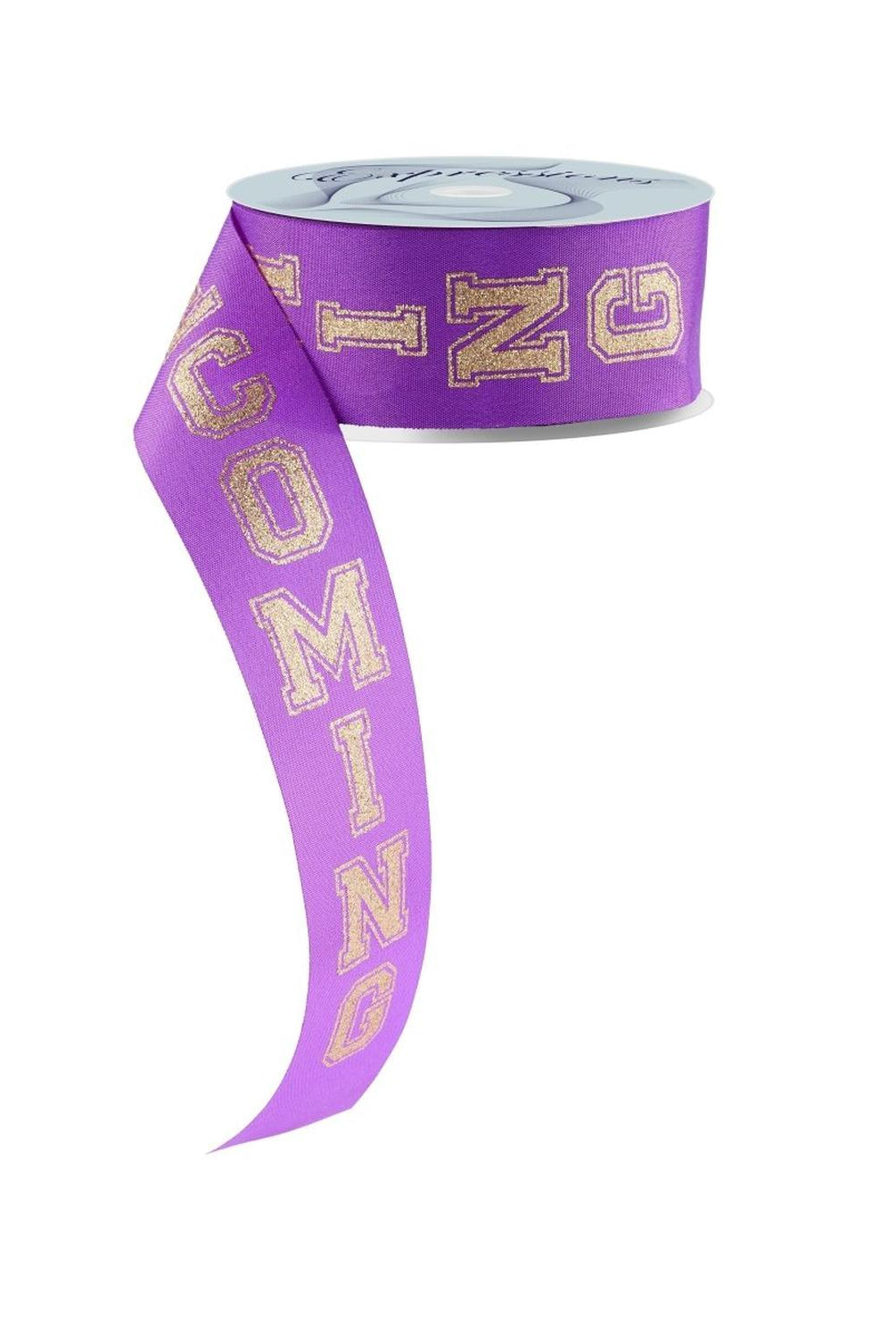 1.5" Glitter Homecoming Ribbon: Purple/Gold (100 Feet)