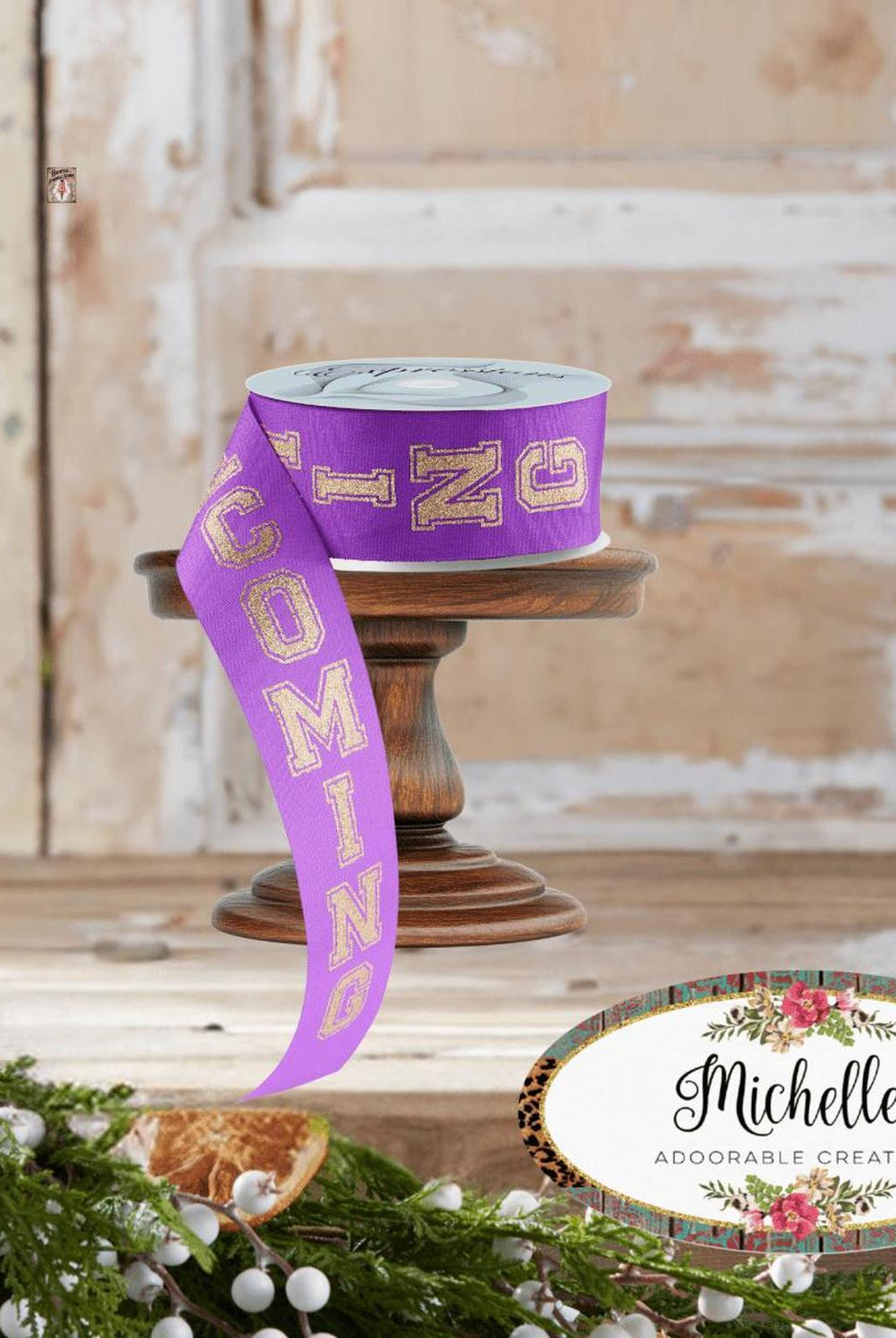 1.5" Glitter Homecoming Ribbon: Purple/Gold (100 Feet)