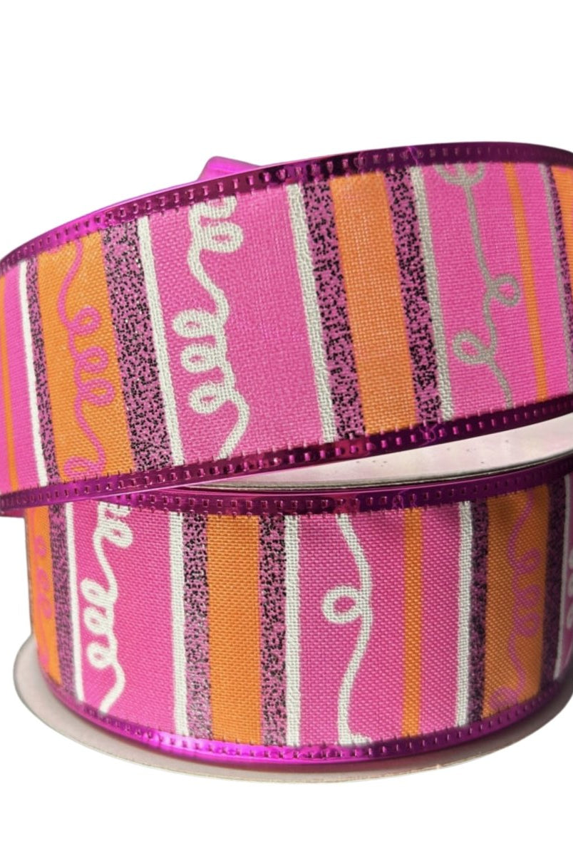 Shop For 1.5" Glitter Loopy Stripes Ribbon: Fuchsia, Orange, Black (10 Yards)