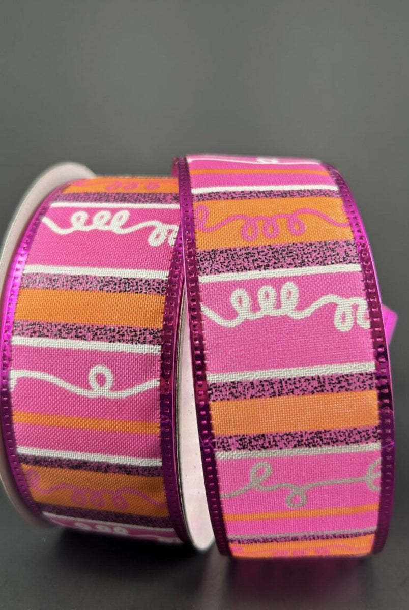 Shop For 1.5" Glitter Loopy Stripes Ribbon: Fuchsia, Orange, Black (10 Yards)