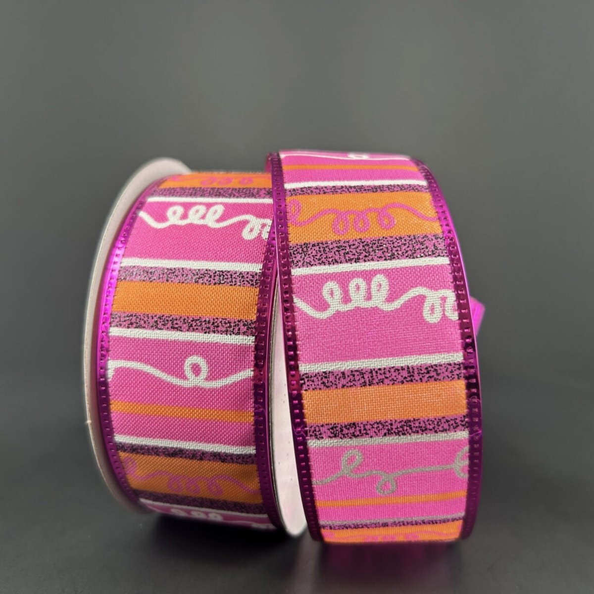 Shop For 1.5" Glitter Loopy Stripes Ribbon: Fuchsia, Orange, Black (10 Yards)