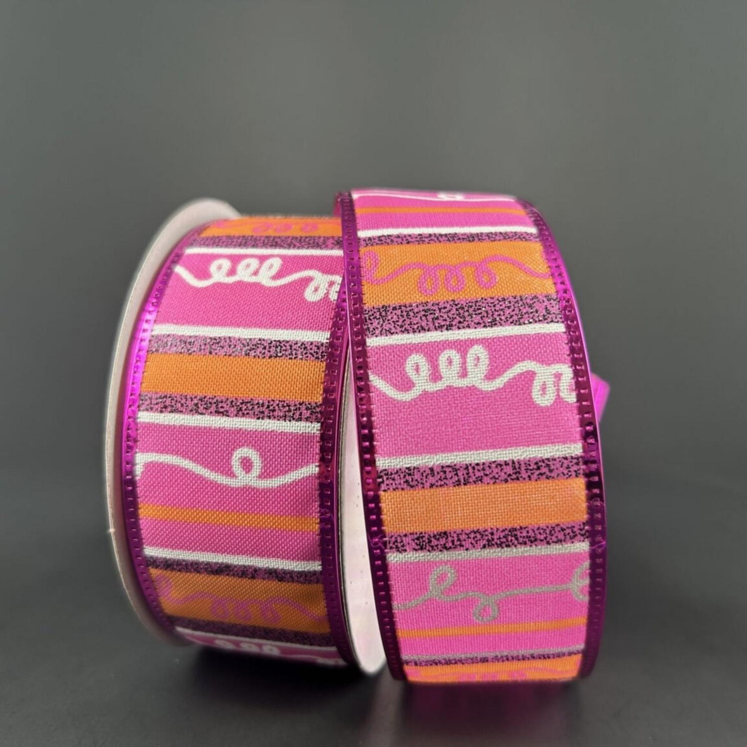 Shop For 1.5" Glitter Loopy Stripes Ribbon: Fuchsia, Orange, Black (10 Yards)