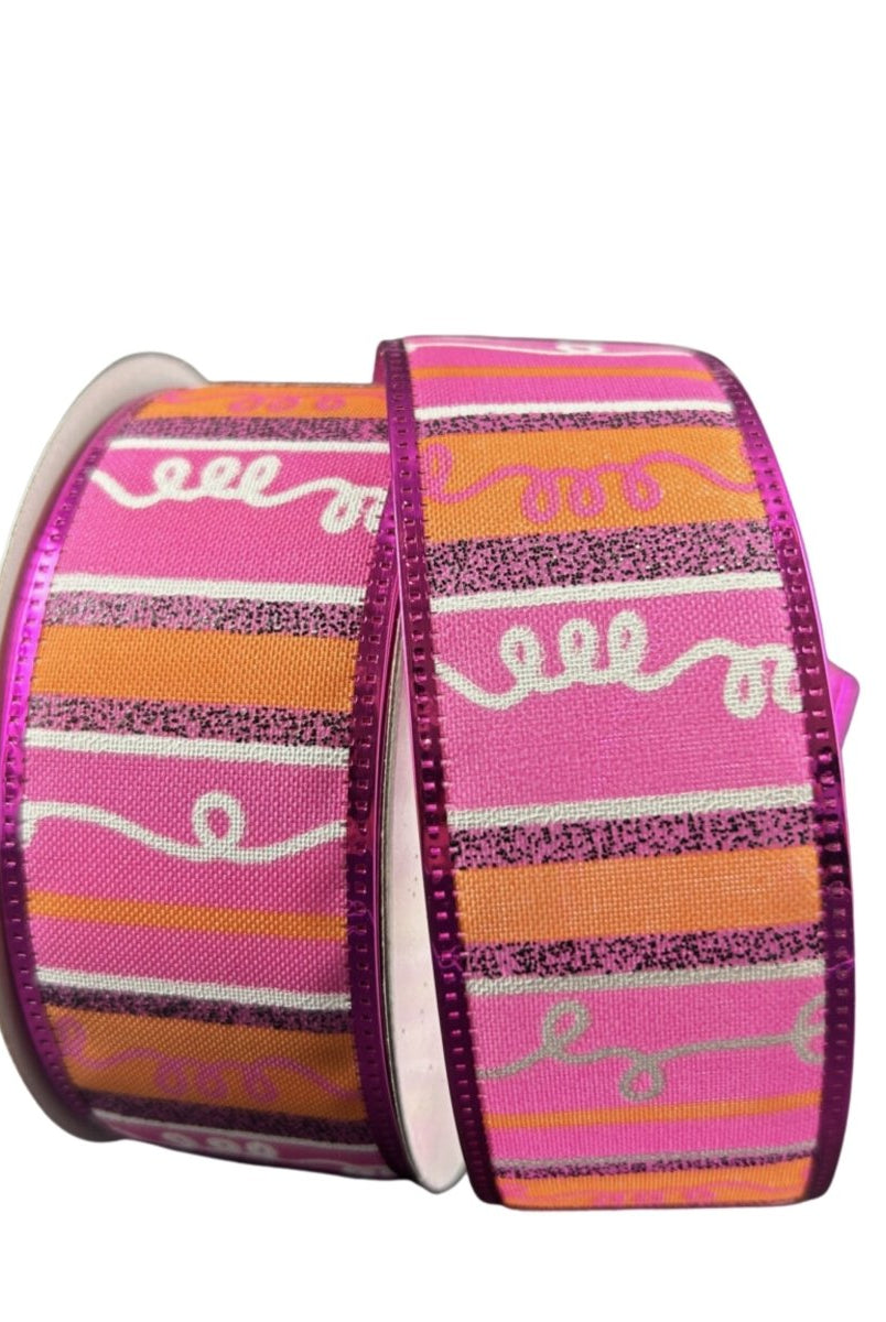 Shop For 1.5" Glitter Loopy Stripes Ribbon: Fuchsia, Orange, Black (10 Yards)