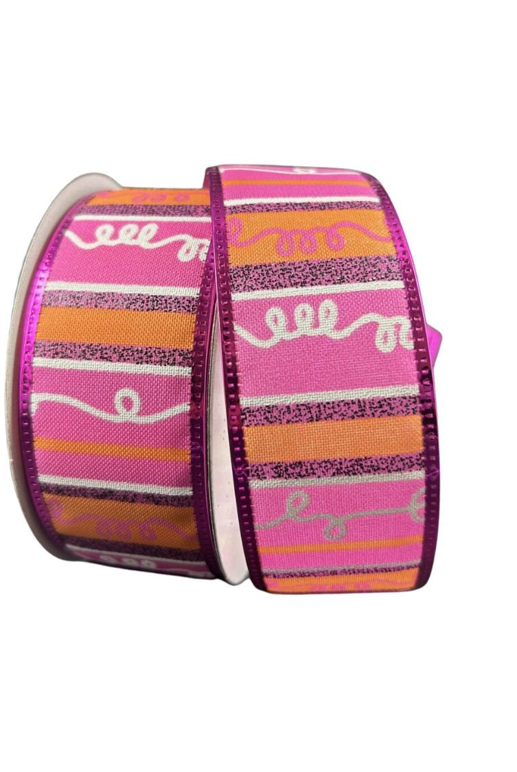 Shop For 1.5" Glitter Loopy Stripes Ribbon: Fuchsia, Orange, Black (10 Yards) at Michelle's aDOORable Creations