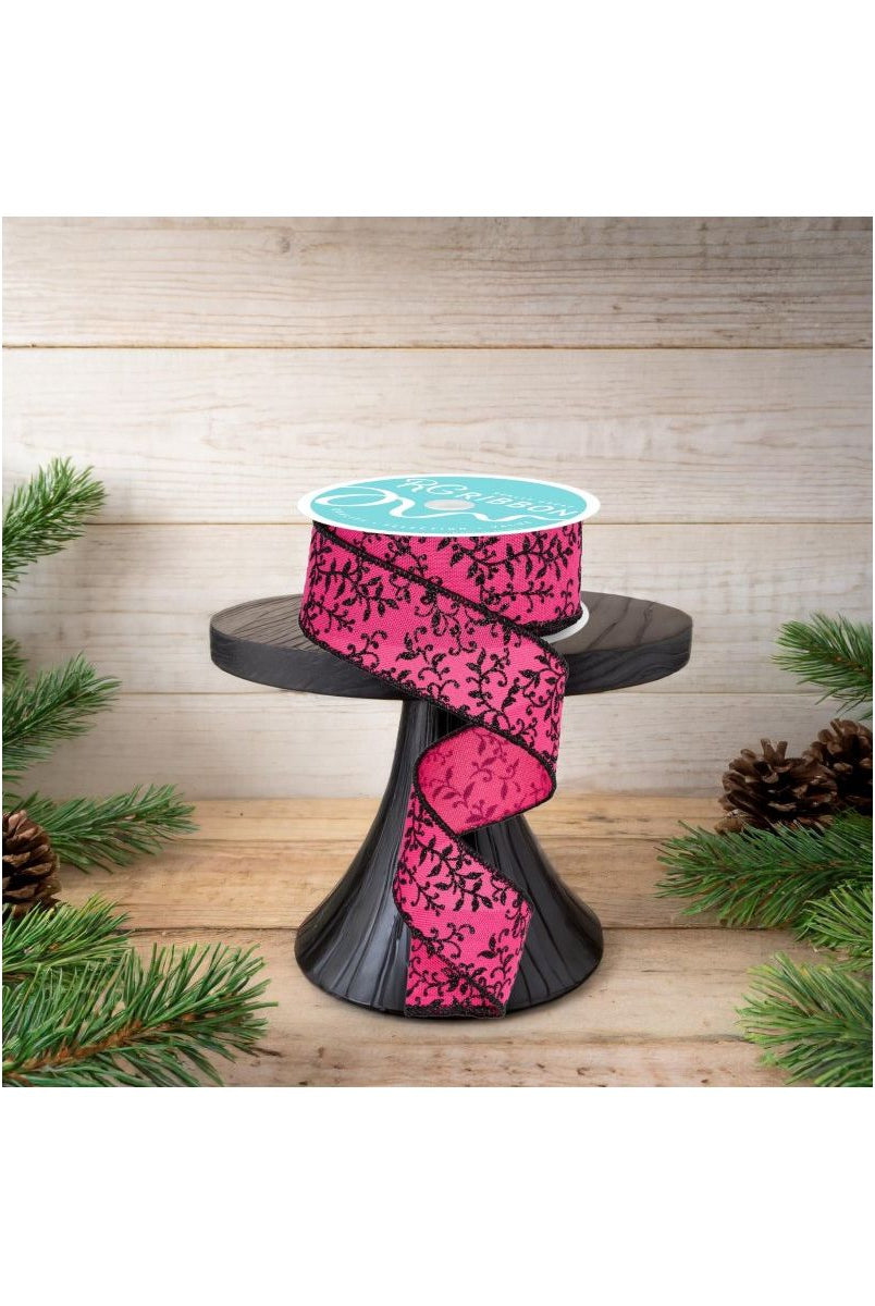 Shop For 1.5" Glitter Mini Leaf Vines Ribbon: Pink/Black (10 Yards)