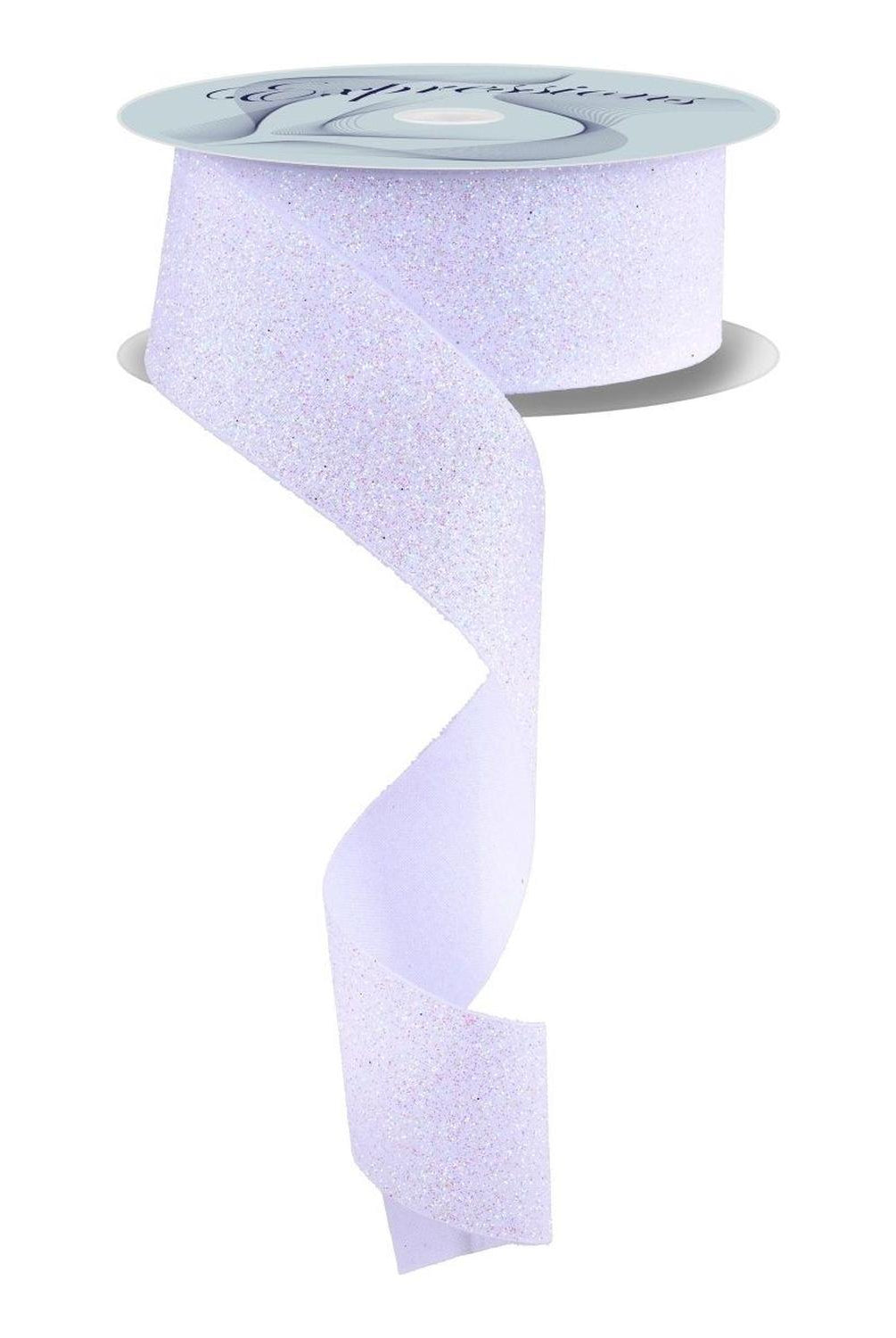 1.5" Glitter on Fabric Ribbon: Iridescent White (25 Yards)