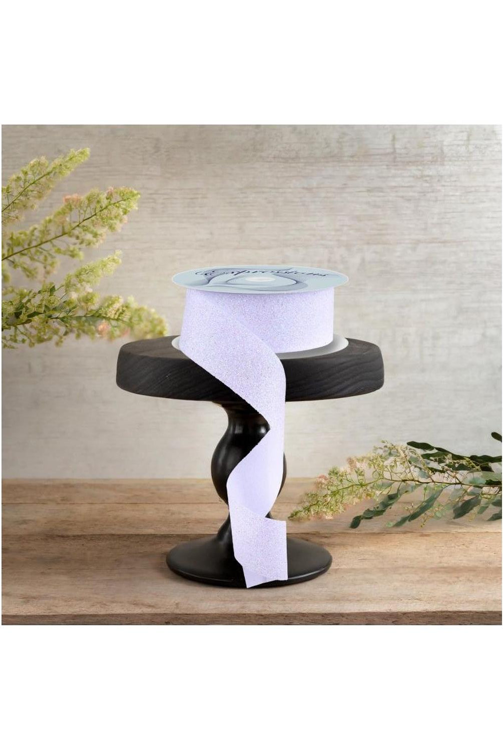 1.5" Glitter on Fabric Ribbon: Iridescent White (25 Yards)