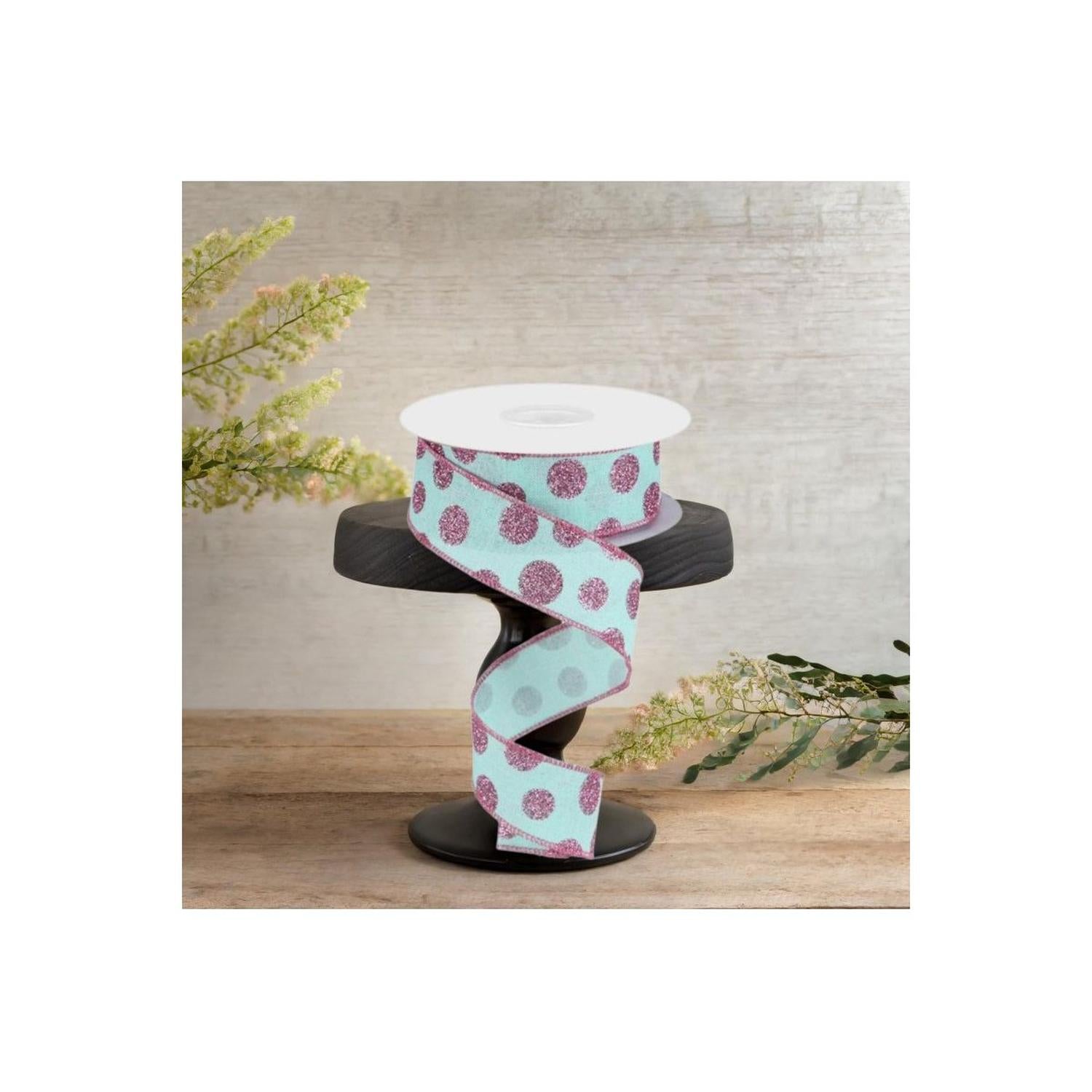 1.5" Glitter Polka Dot Ribbon: Mint Green (10 Yards)