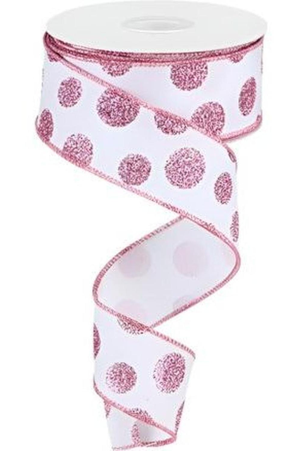 1.5" Glitter Polka Dot Ribbon: White (10 Yards)