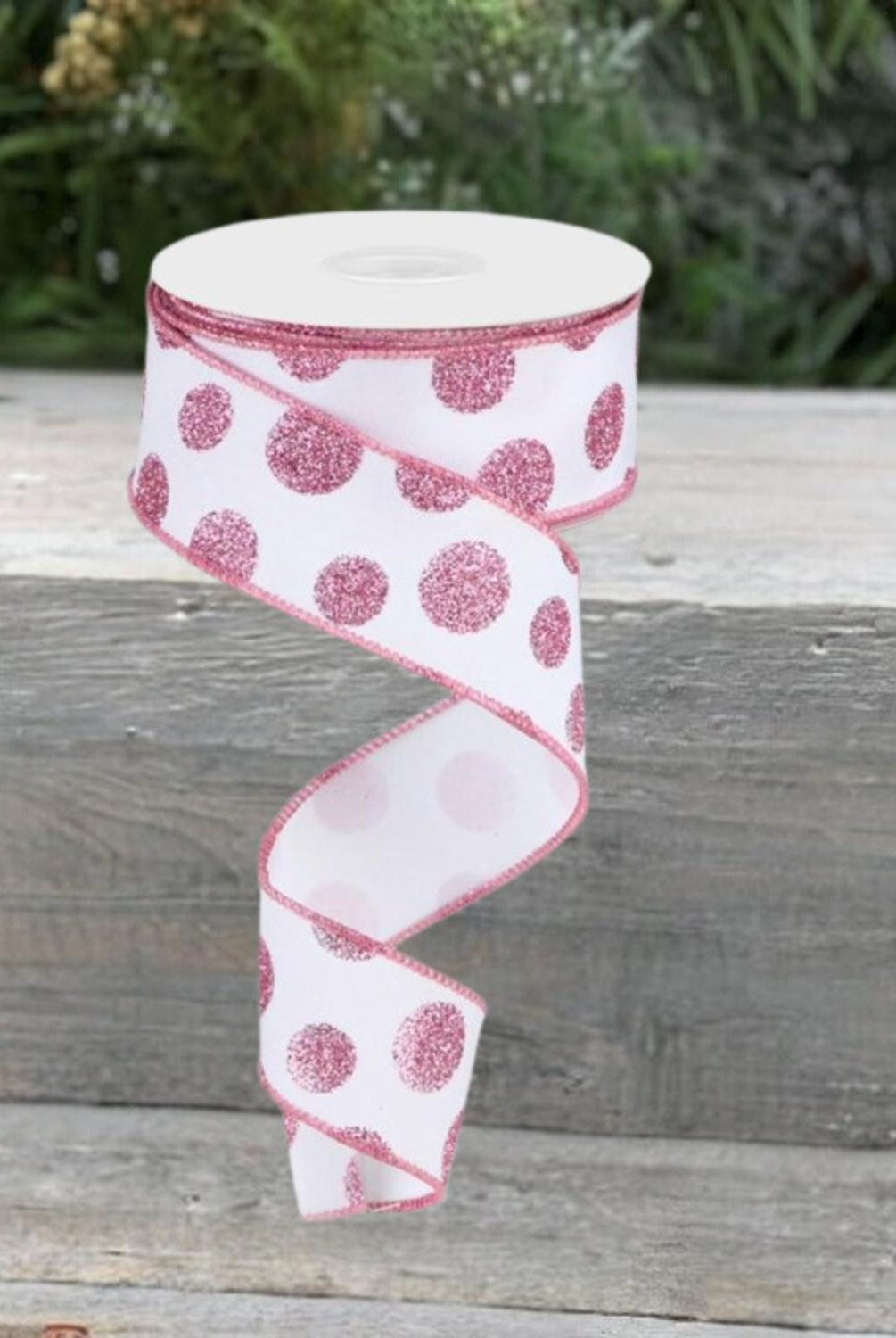 1.5" Glitter Polka Dot Ribbon: White (10 Yards)