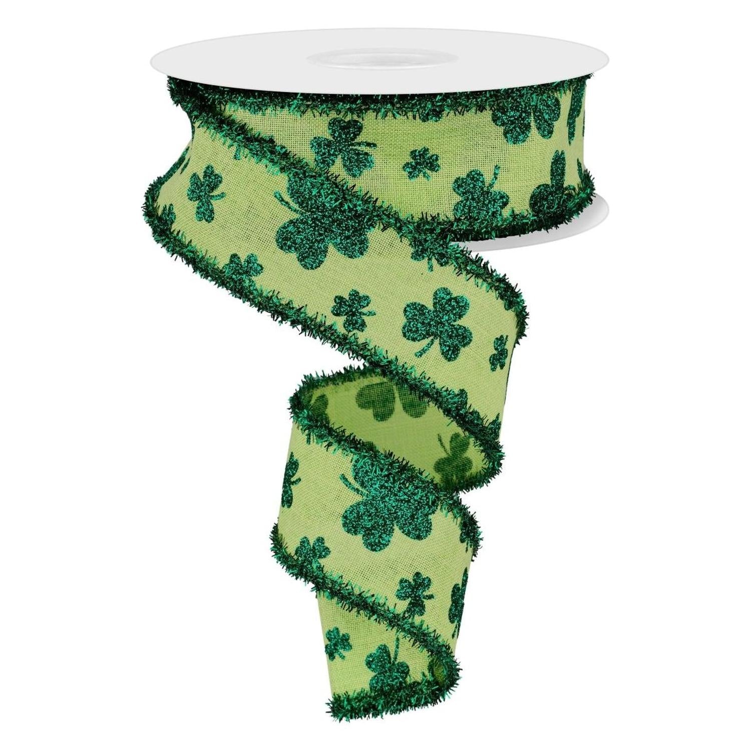 Shop For 1.5" Glitter Shamrock Tinsel Ribbon: Bright Green (10 Yards)