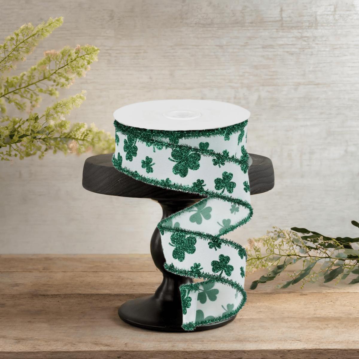 Shop For 1.5" Glitter Shamrock Tinsel Ribbon: White (10 Yards)