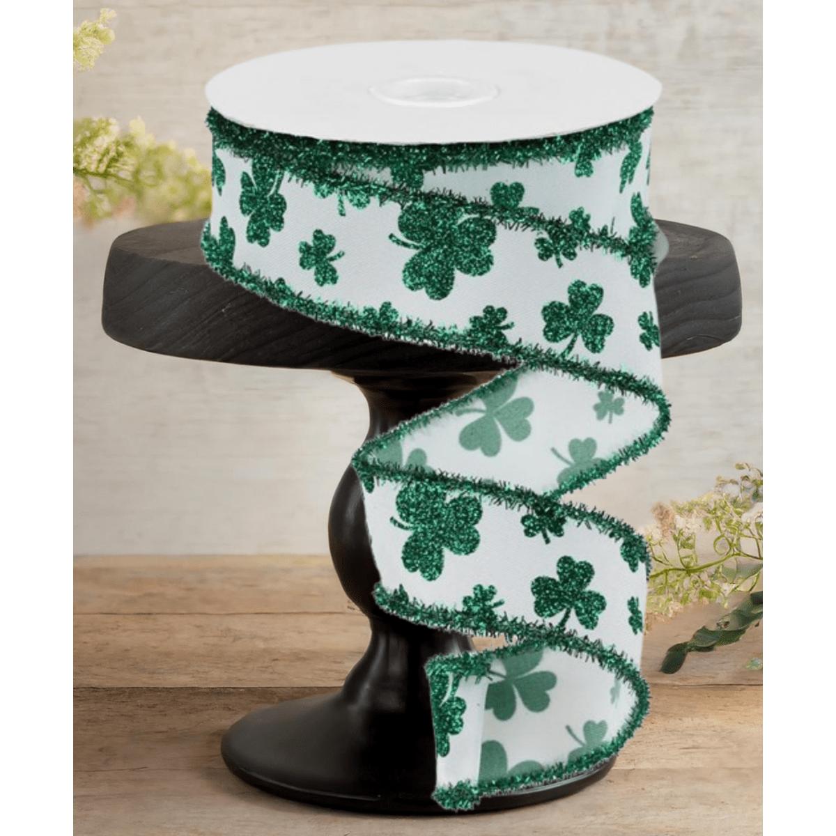 Shop For 1.5" Glitter Shamrock Tinsel Ribbon: White (10 Yards)