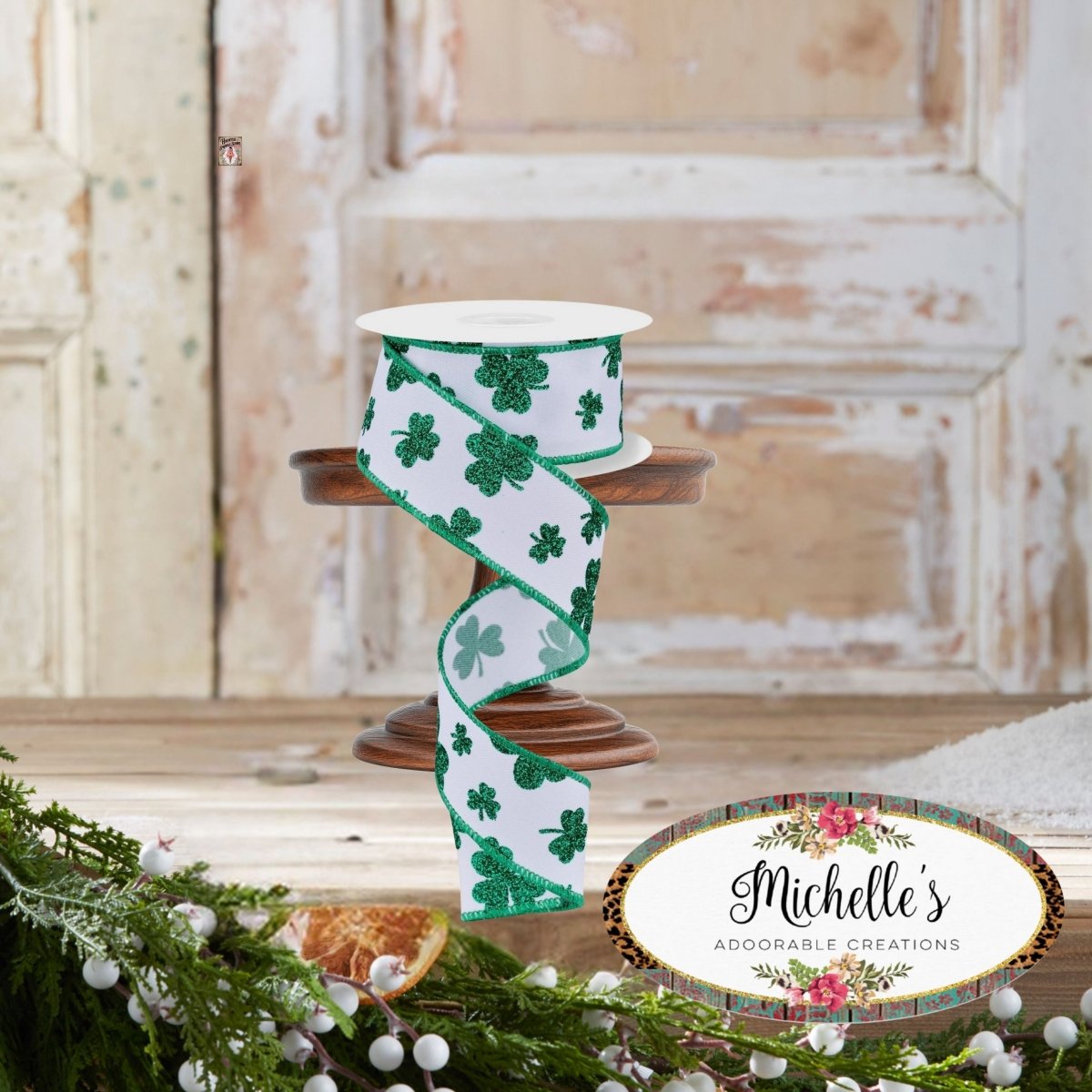 Shop For 1.5" Glitter Shamrocks Ribbon: White (10 Yards)