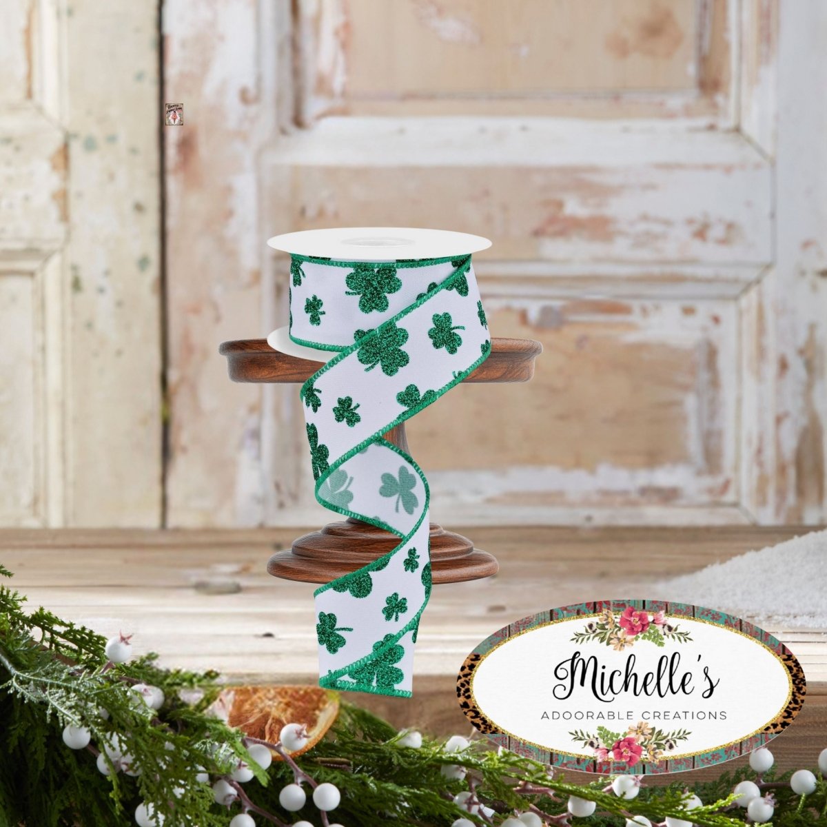 Shop For 1.5" Glitter Shamrocks Ribbon: White (10 Yards)