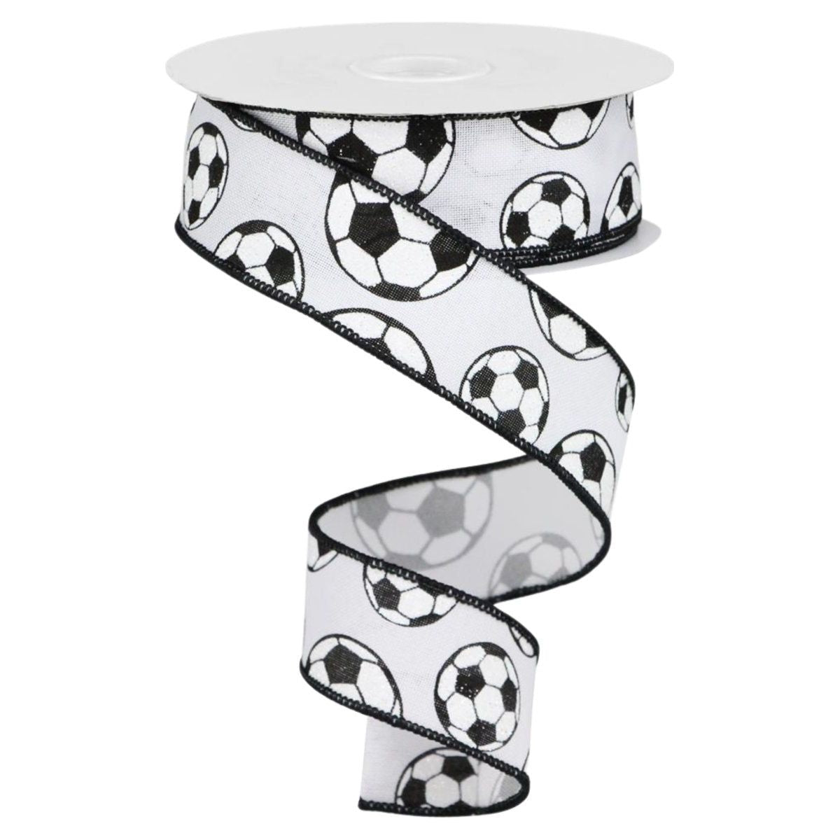 Shop For 1.5" Glitter Soccer Ball Ribbon: White (10 Yards)