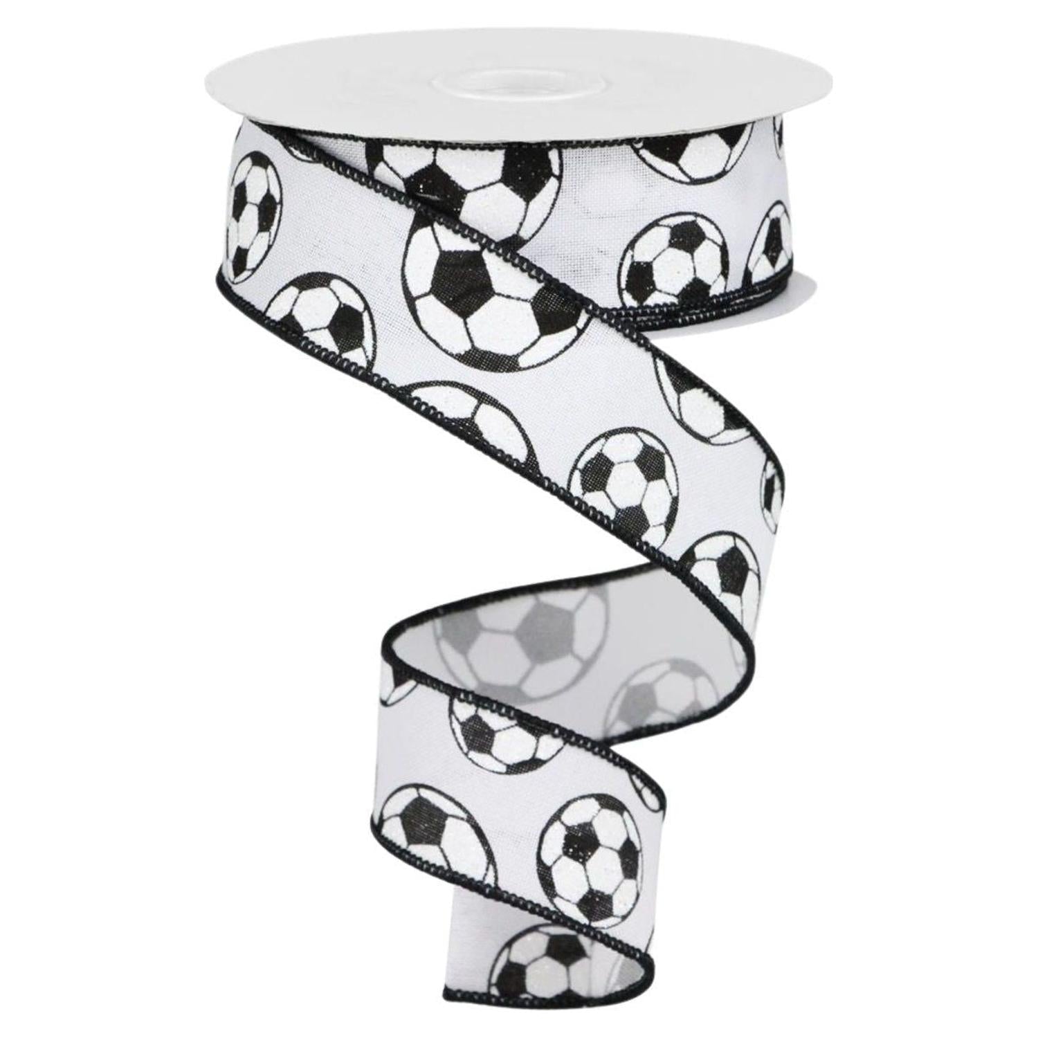 Shop For 1.5" Glitter Soccer Ball Ribbon: White (10 Yards)