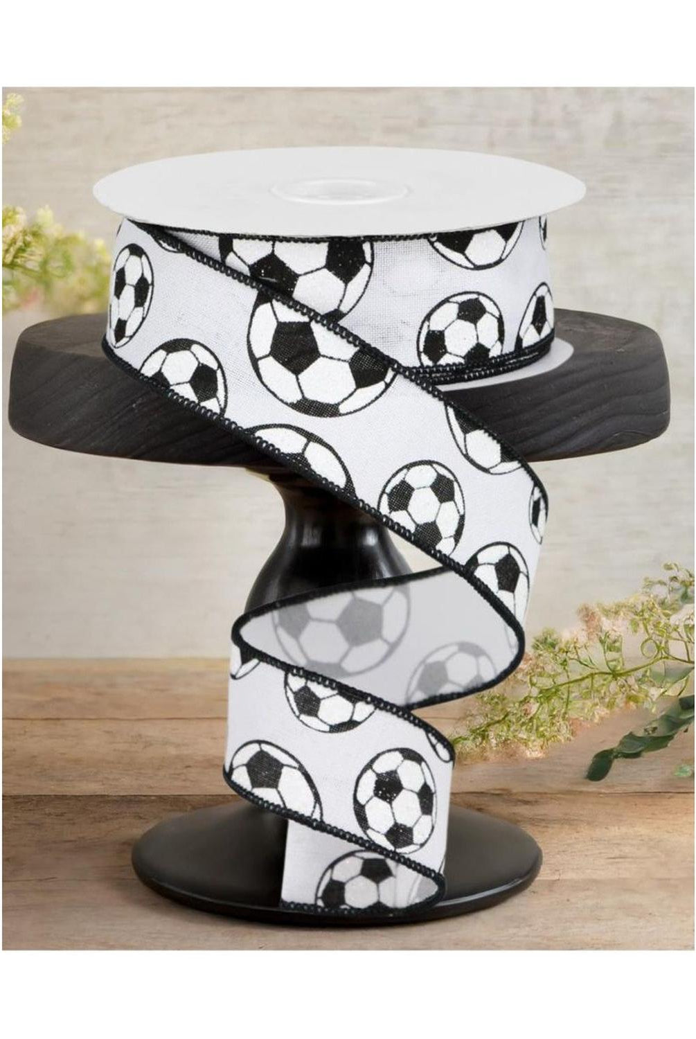 1.5" Glitter Soccer Ball Ribbon: White (10 Yards)