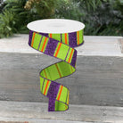 Shop For 1.5" Glitter Stripes on Royal Ribbon: Lime Green, Purple & Orange (10 Yards) at Michelle's aDOORable Creations