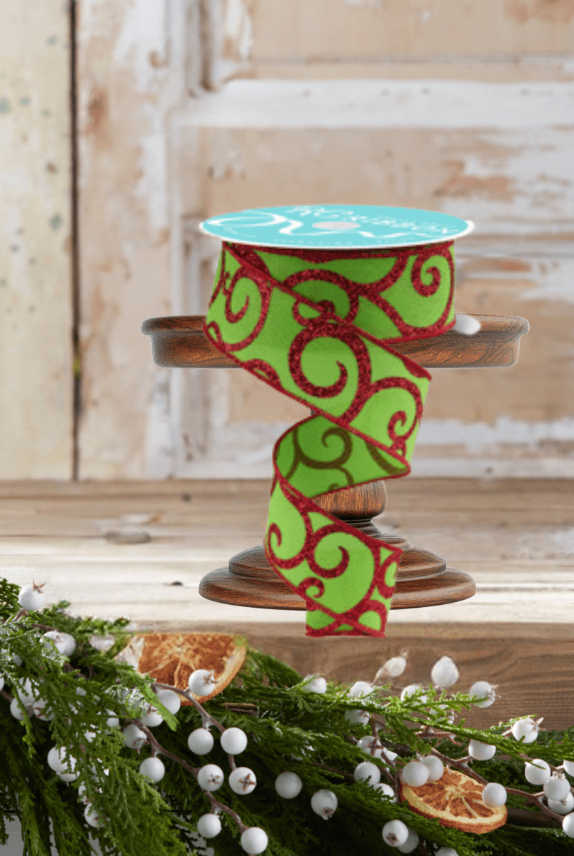 Shop For 1.5" Glitter Swirl Ribbon: Green/Red (10 Yards)