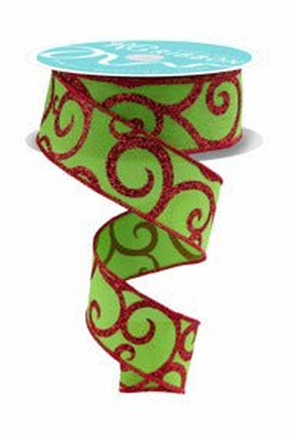 1.5" Glitter Swirl Ribbon: Green/Red (10 Yards)