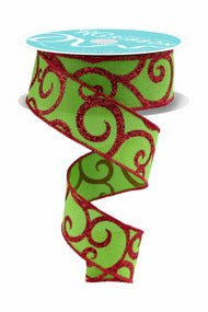 Shop For 1.5" Glitter Swirl Ribbon: Green/Red (10 Yards)