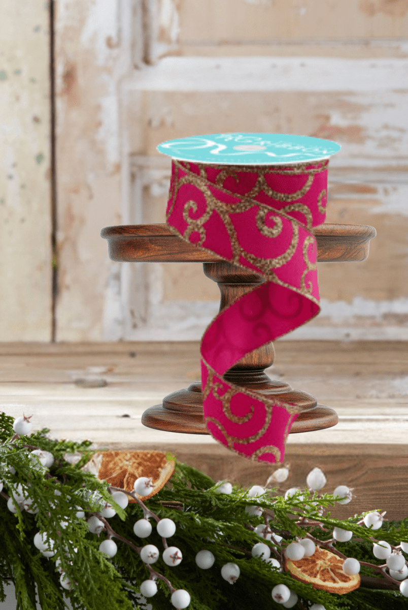 Shop For 1.5" Glitter Swirl Ribbon: Hot Pink/Gold (10 Yards)