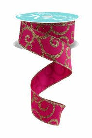 Shop For 1.5" Glitter Swirl Ribbon: Hot Pink/Gold (10 Yards)