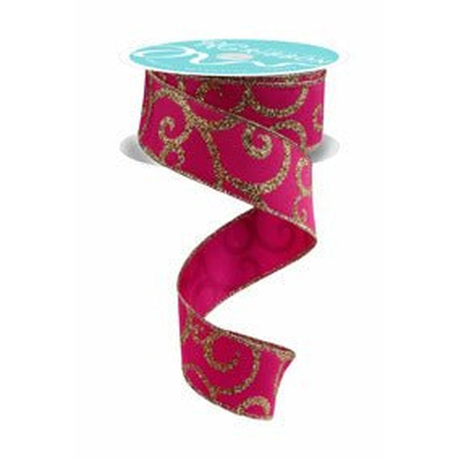 Shop For 1.5" Glitter Swirl Ribbon: Hot Pink/Gold (10 Yards)