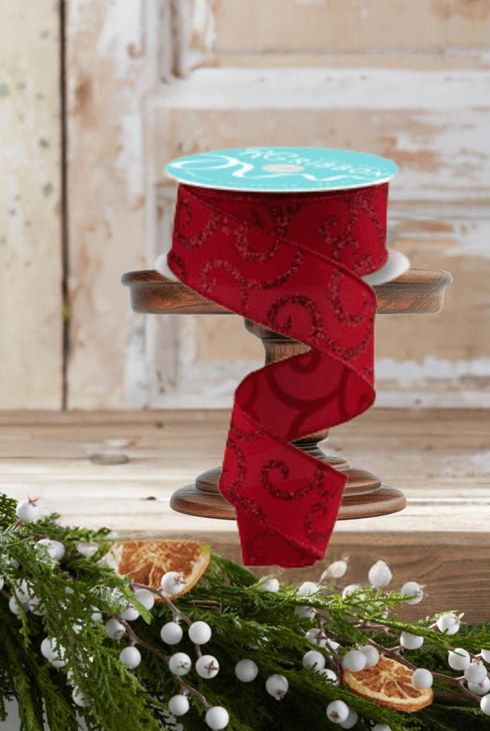 1.5" Glitter Swirl Ribbon: Red (10 Yards)