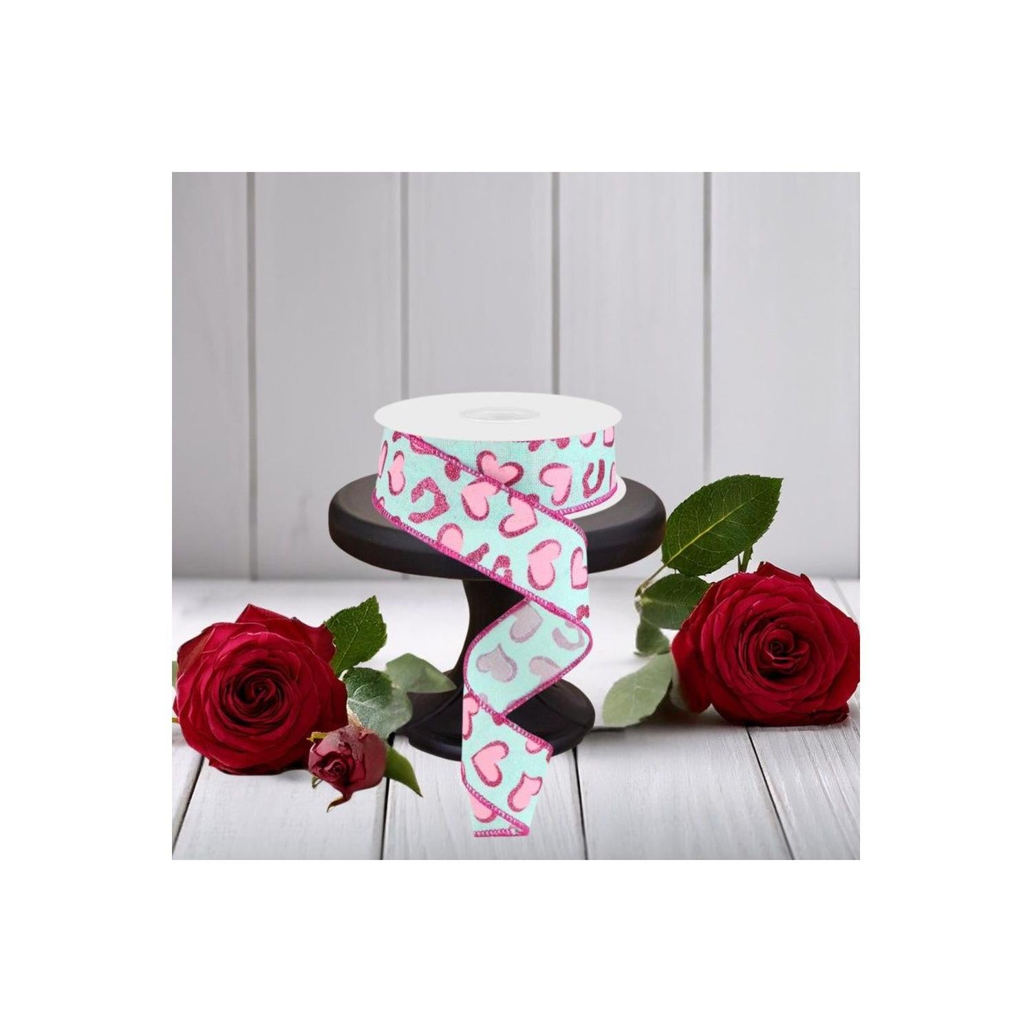 Shop For 1.5" Heart Leopard Spots Ribbon: Mint Green (10 Yard)