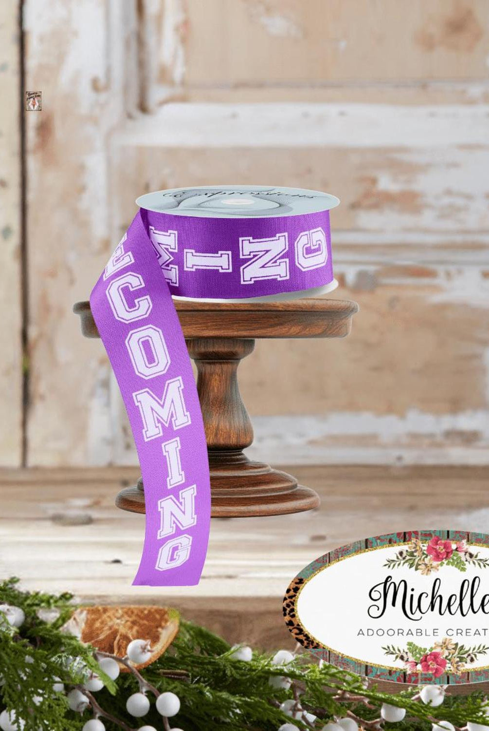 1.5" Homecoming Ribbon: Purple/White (100 Feet)