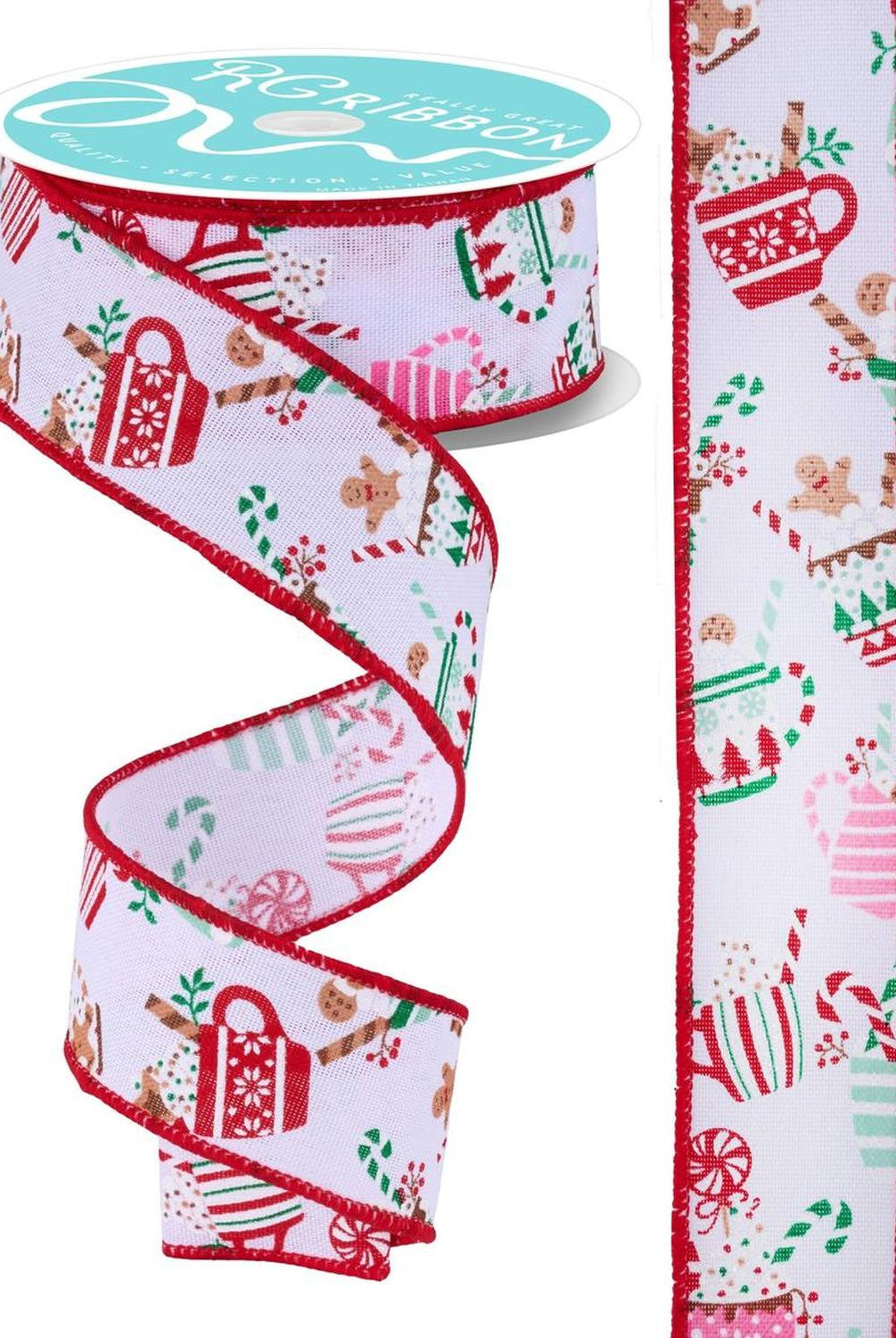 1.5" Hot Cocoa Mugs Ribbon: White (10 Yards)